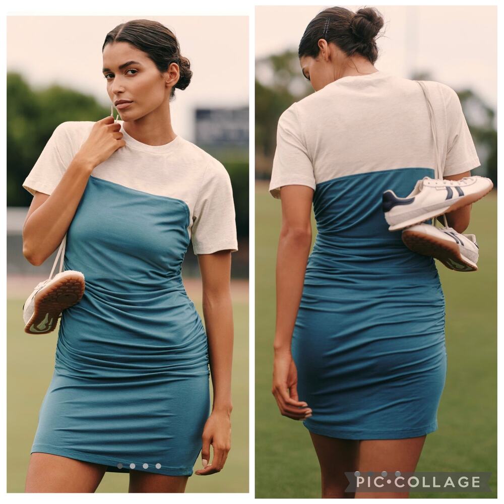 Anthropologie Daily Practice Sporty Summer Side-Ruched Cotton Dress Size Medium